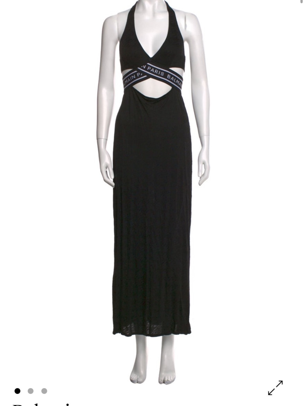 Balmain Black Halter Maxi Dress with Branded Waistband